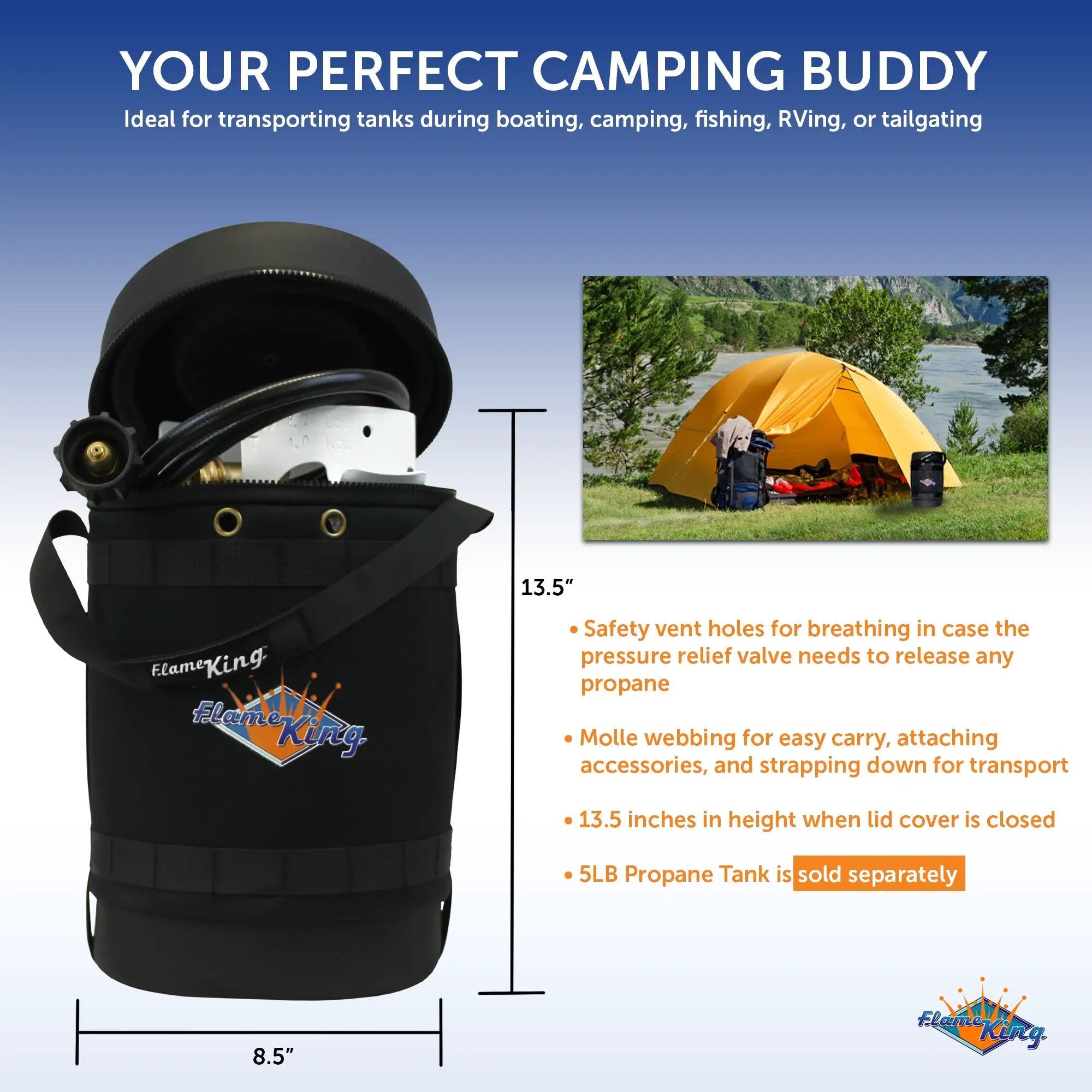 Flame King Propane Gas Hauler Kit-Insulated Protective Carry Case for 5lb Propane Tank plus Adapter Hose by Flame King Products