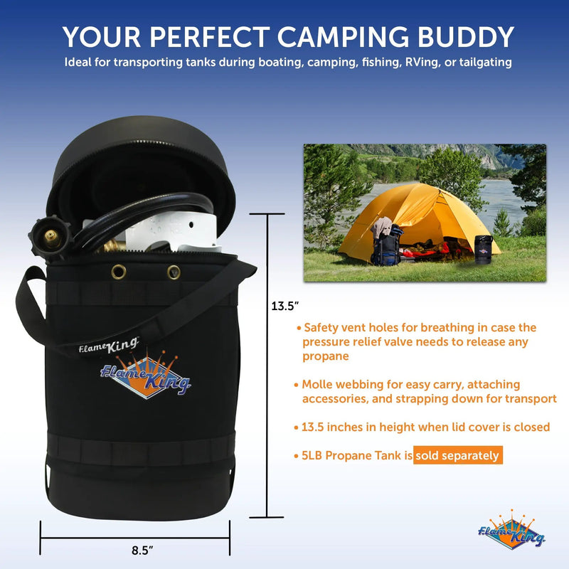 Flame King Propane Gas Hauler Kit-Insulated Protective Carry Case for 5lb Propane Tank plus Adapter Hose by Flame King Products