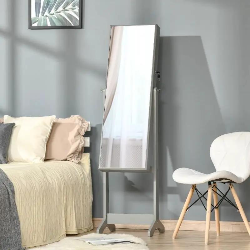 2-in-1 Jewelry Storage Cabinet Full Length Mirror in Gray Wood Finish by HomePacific