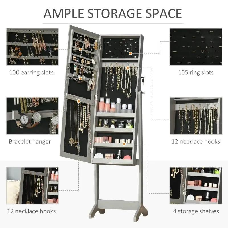 2-in-1 Jewelry Storage Cabinet Full Length Mirror in Gray Wood Finish by HomePacific