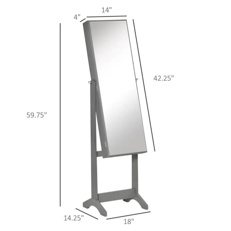 2-in-1 Jewelry Storage Cabinet Full Length Mirror in Gray Wood Finish by HomePacific