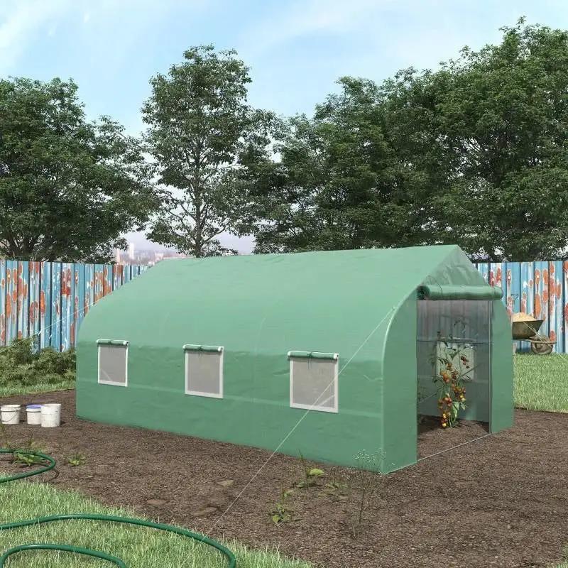 11.5 ft x 9.8 ft. Greenhouse with Green PE Cover and Heavy Duty Steel Frame by HomePacific
