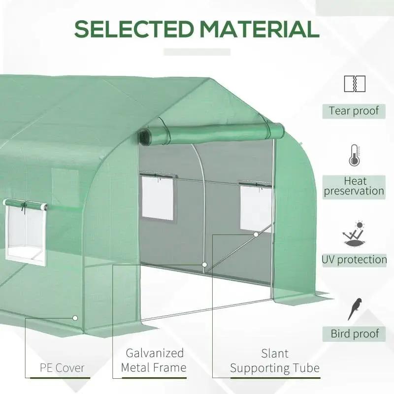 11.5 ft x 9.8 ft. Greenhouse with Green PE Cover and Heavy Duty Steel Frame by HomePacific