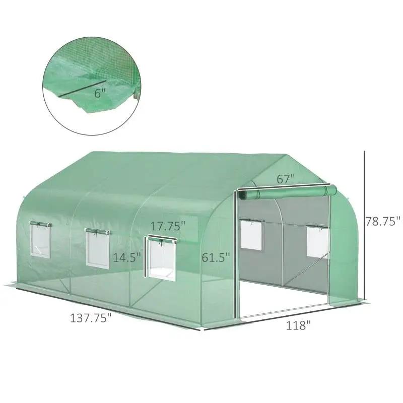 11.5 ft x 9.8 ft. Greenhouse with Green PE Cover and Heavy Duty Steel Frame by HomePacific