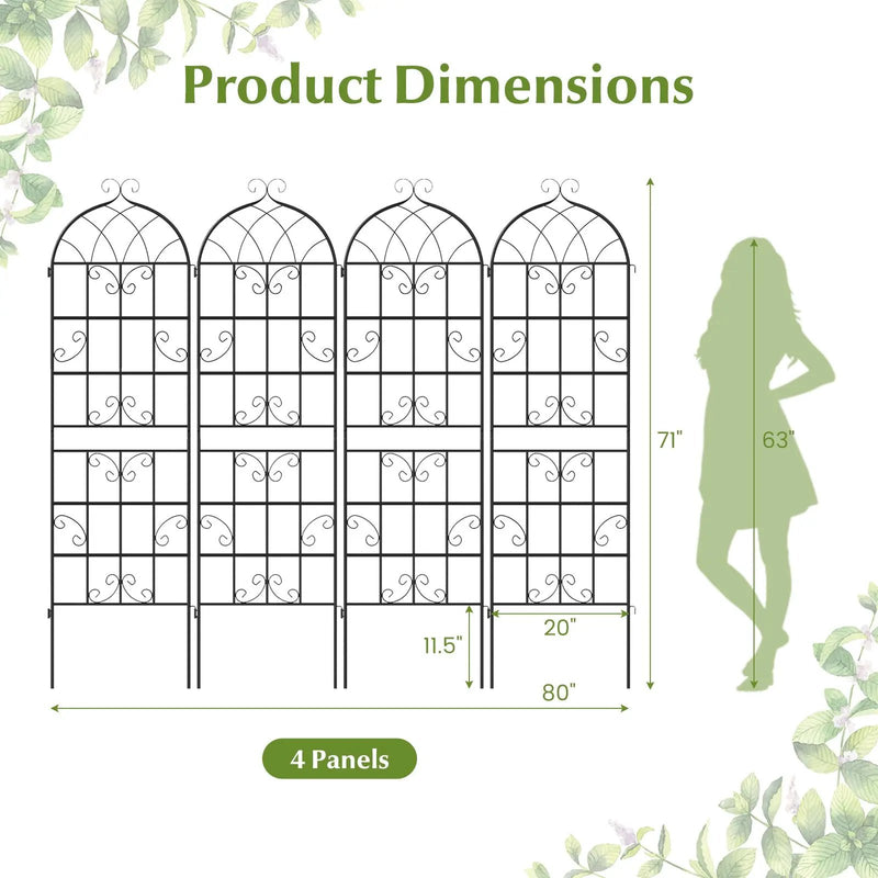 4 Pack 71" x 20" Metal Garden Trellis for Outdoor Climbing Plants by DirectDeals