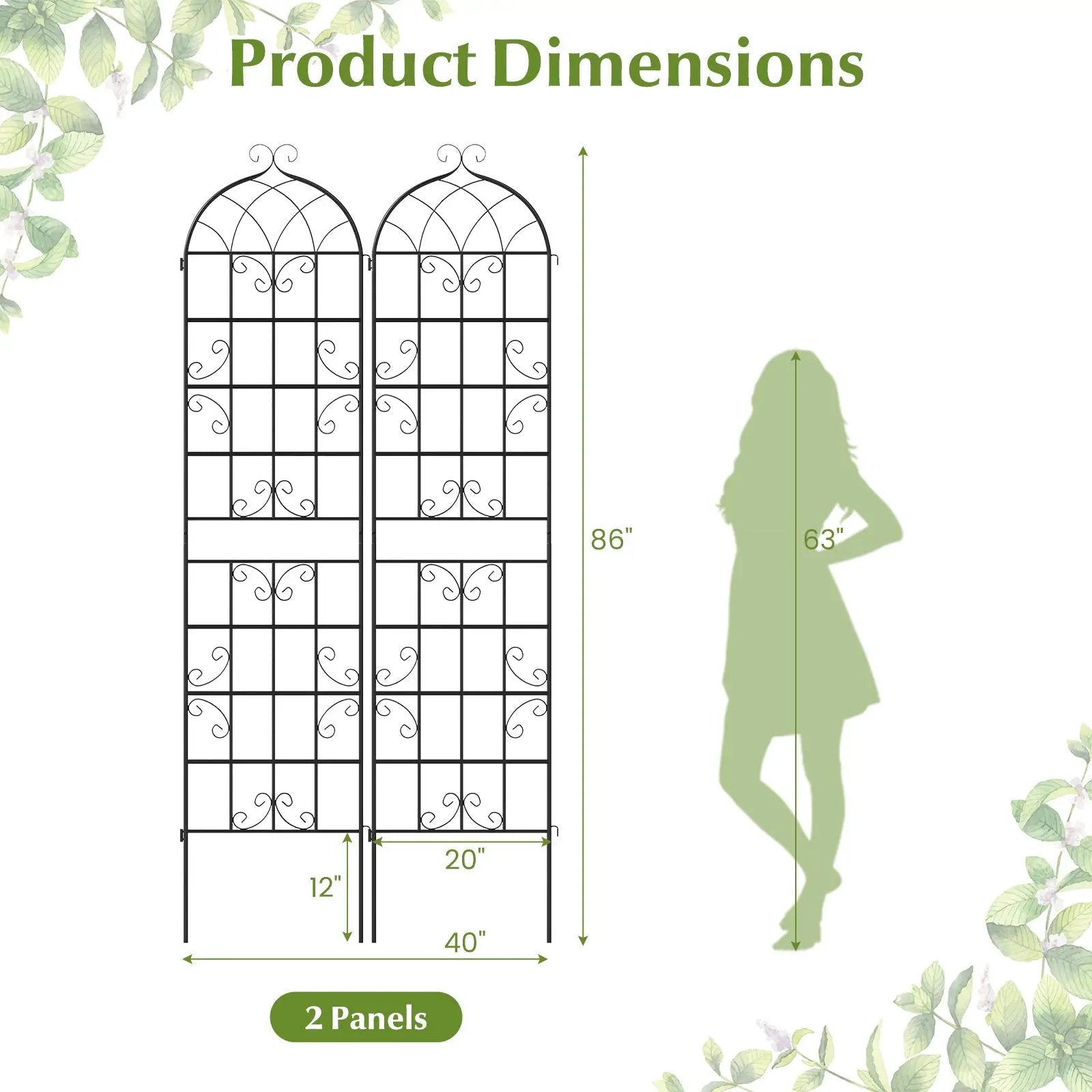2 Pack 86" x 20" Metal Garden Trellis for Outdoor Climbing Plants by DirectDeals