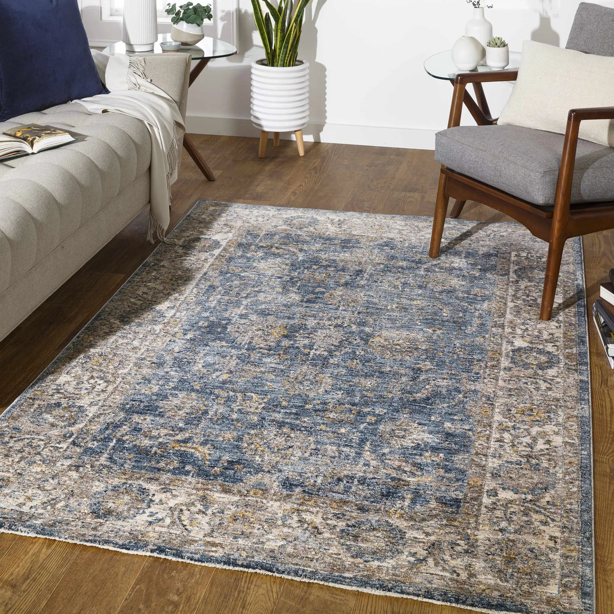 Gimli Oriental Blue Area Rug, installed in a room