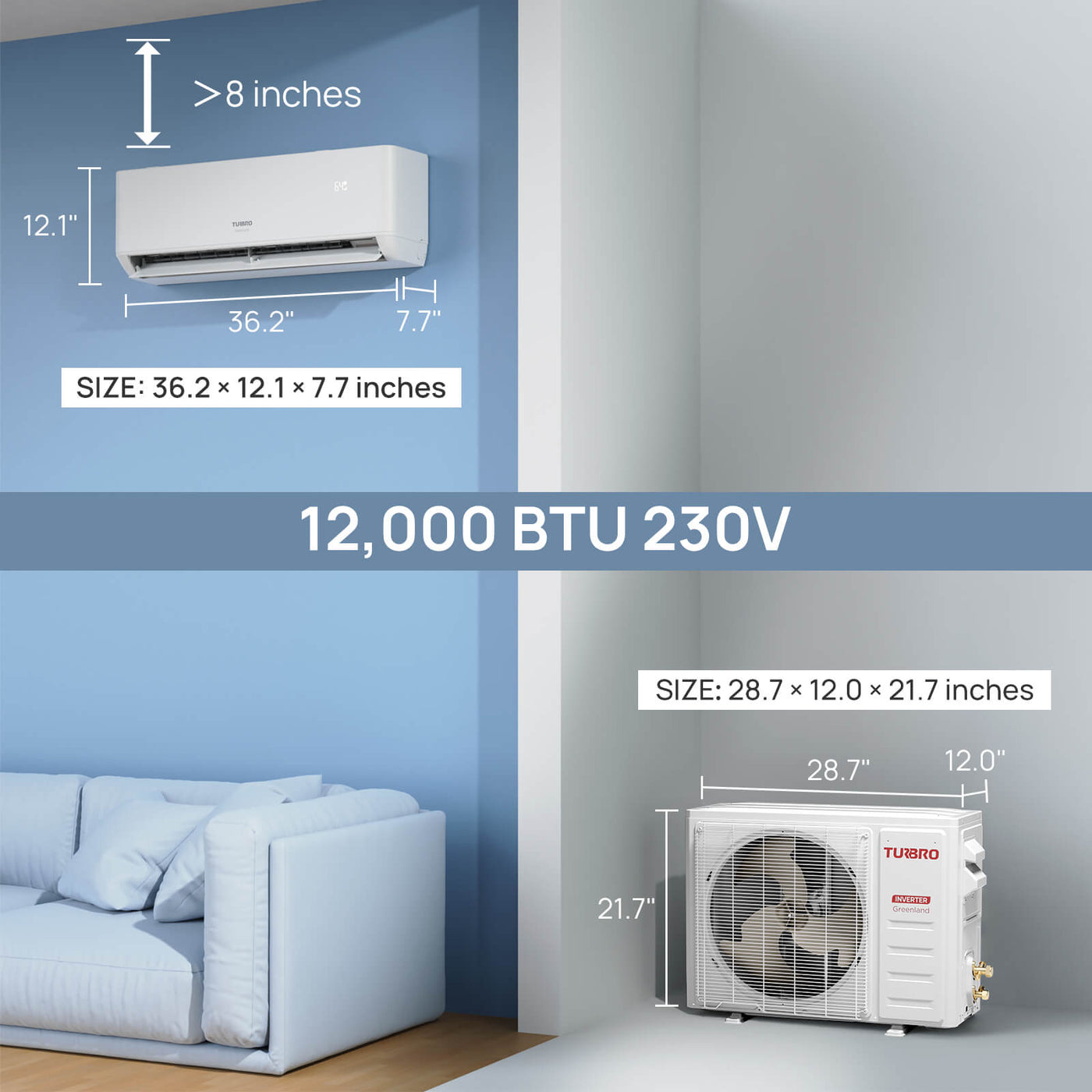 Greenland 12,000 BTU Single Zone Mini Split AC (R454B) by TURBRO