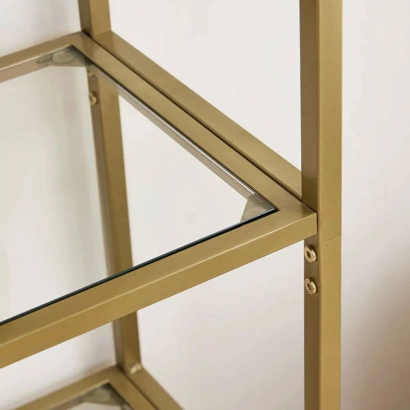 Modern Gold Metal Arched Top Display Rack Bookcase with 5 Glass Storage Shelves by HomePacific