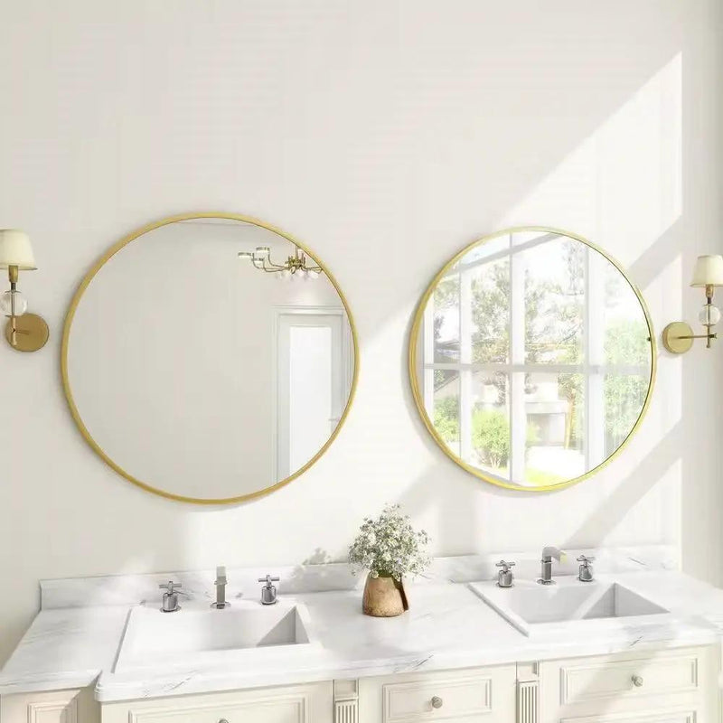 Round 30-inch Circular Bathroom Wall Mirror with Gold Frame by HomePacific
