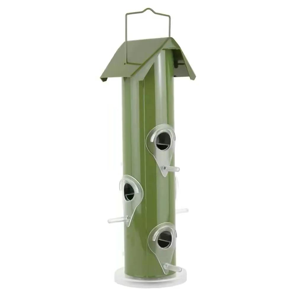Outdoor Patio Garden 6-Perch Olive Green Metal Tube Bird Feeder by HomePacific