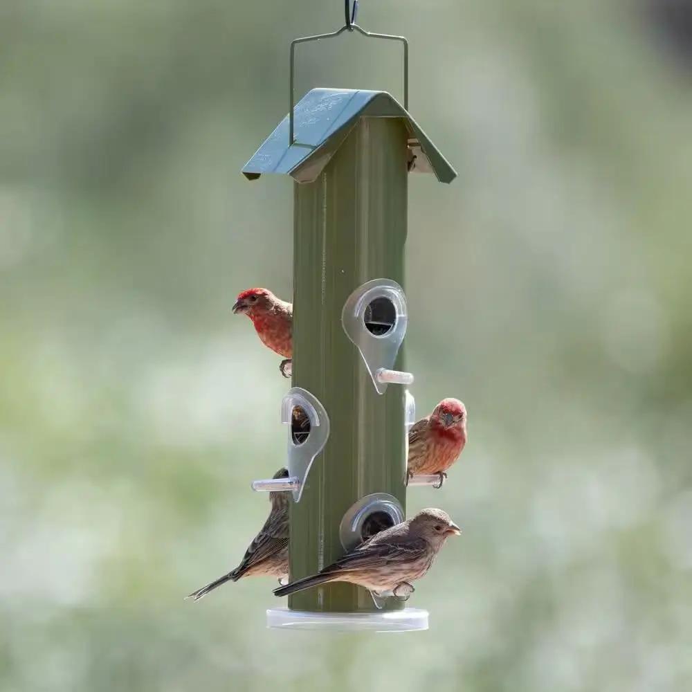 Outdoor Patio Garden 6-Perch Olive Green Metal Tube Bird Feeder by HomePacific