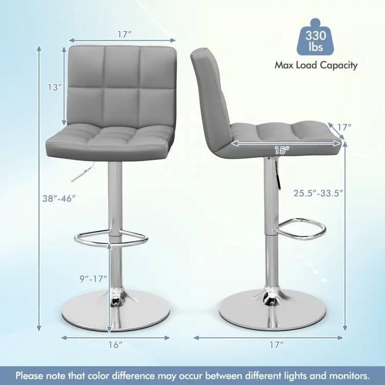 Set of 2 Modern Adjustable Height Barstools w/ Comfortable Grey PU Leather Seat by HomePacific