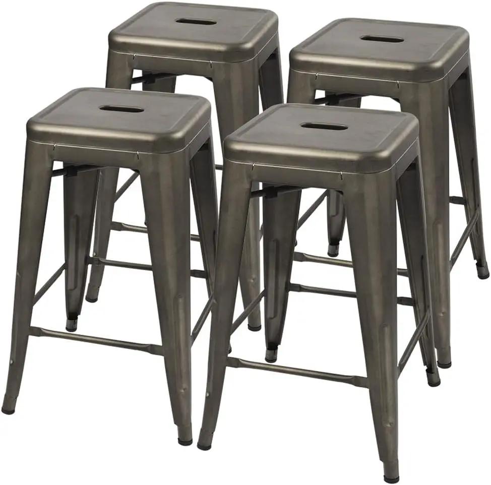 Set of 4 - 24-in. Indoor/Outdoor Backless Stacking Gunmetal Grey Metal Barstools by HomePacific