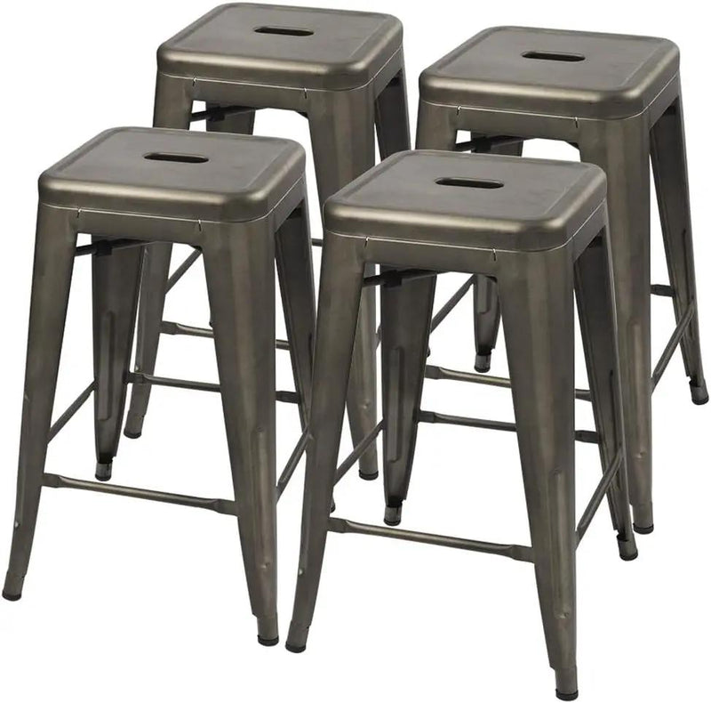 Set of 4 - 24-in. Indoor/Outdoor Backless Stacking Gunmetal Grey Metal Barstools by HomePacific