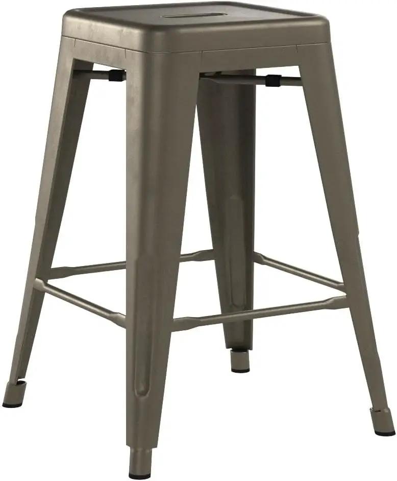 Set of 4 - 24-in. Indoor/Outdoor Backless Stacking Gunmetal Grey Metal Barstools by HomePacific