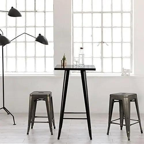 Set of 4 - 24-in. Indoor/Outdoor Backless Stacking Gunmetal Grey Metal Barstools by HomePacific