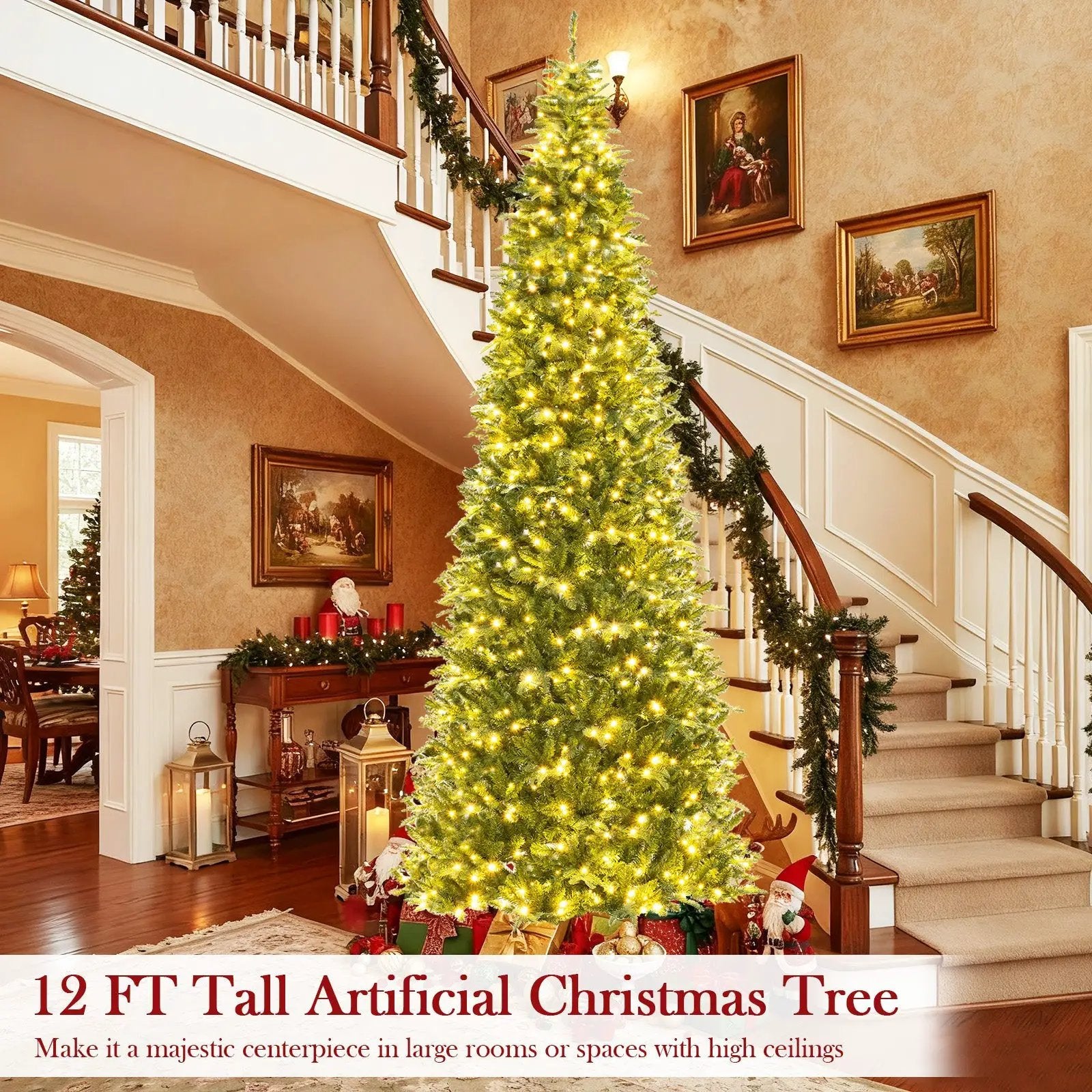 12 Feet Tall Prelit Hinged Artificial Christmas Tree with 2517 PVC PE Branch Tips by DirectDeals