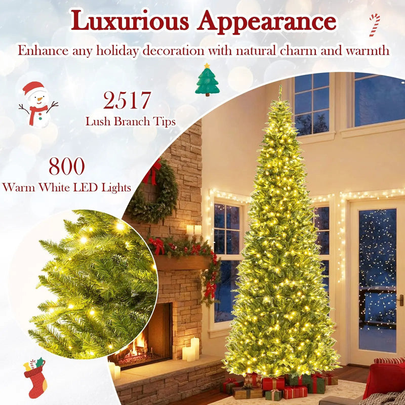12 Feet Tall Prelit Hinged Artificial Christmas Tree with 2517 PVC PE Branch Tips by DirectDeals