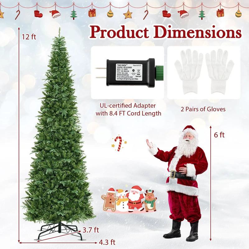 12 Feet Tall Prelit Hinged Artificial Christmas Tree with 2517 PVC PE Branch Tips by DirectDeals