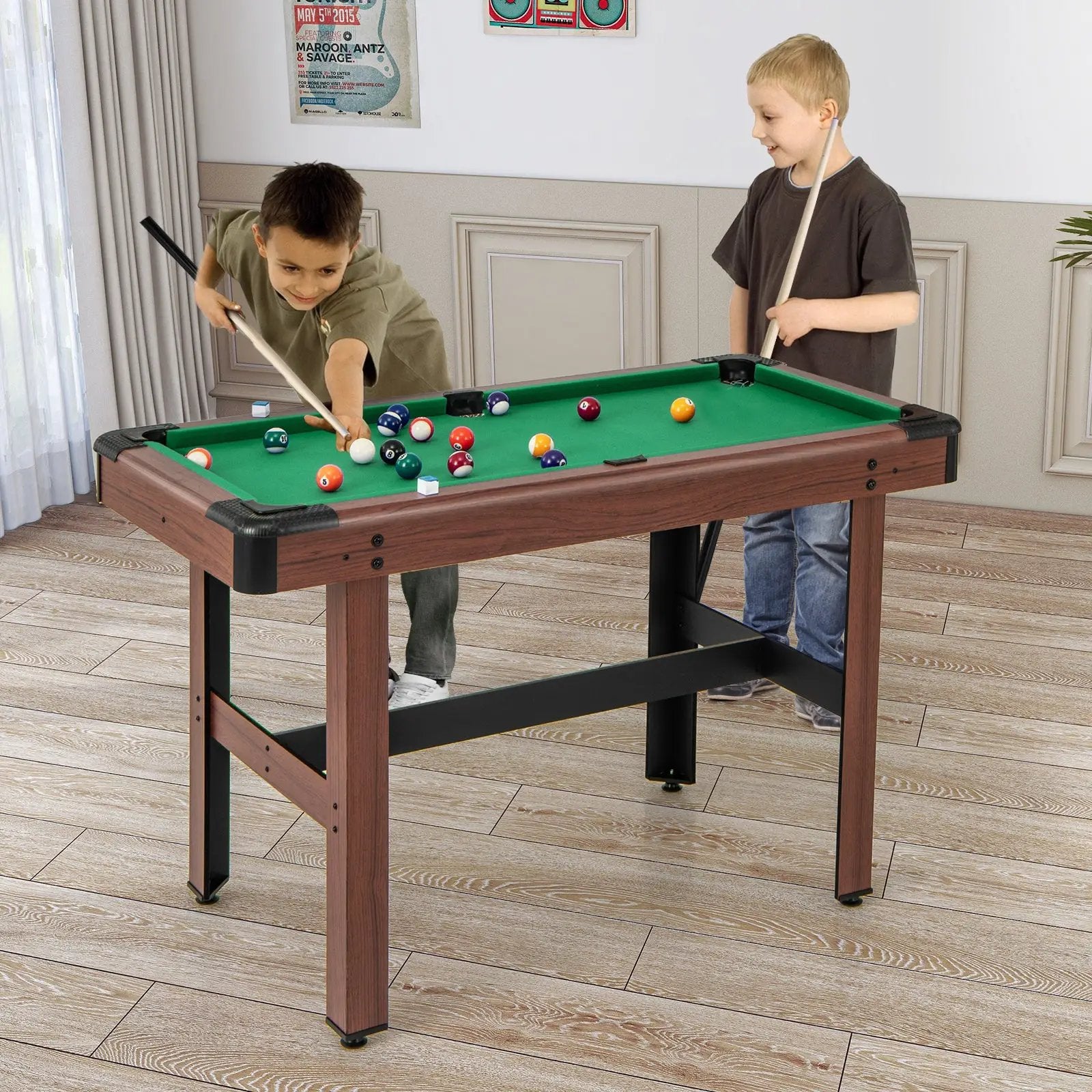 48 Inch Pool Wooden Game Table with Full Set of Ballsfor Kids and Adults by DirectDeals