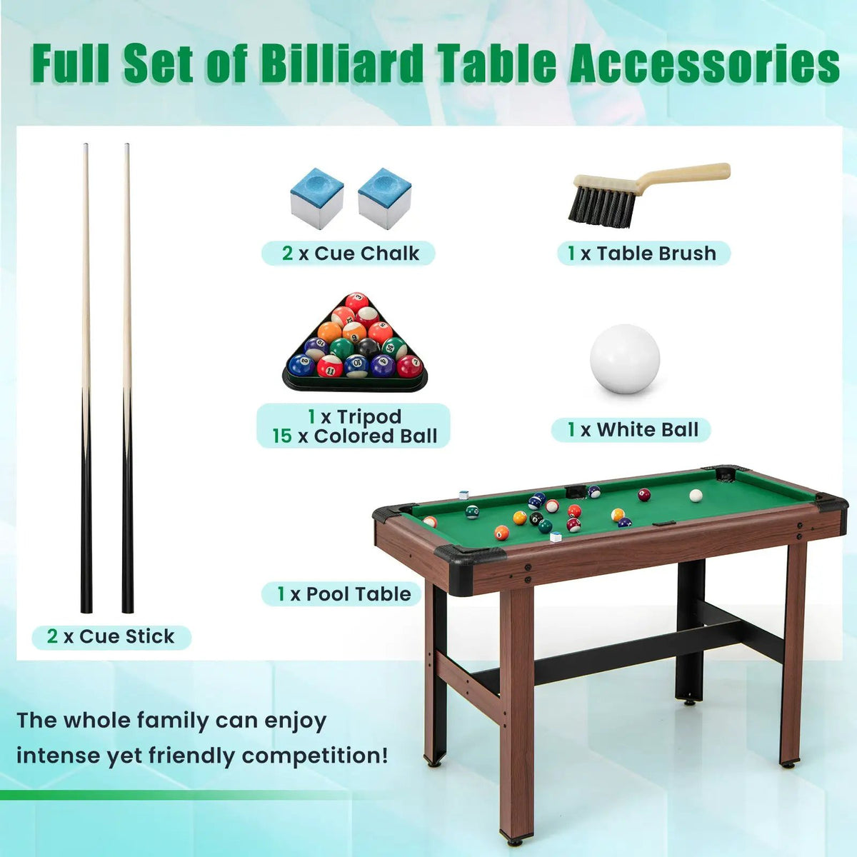 48 Inch Pool Wooden Game Table with Full Set of Ballsfor Kids and Adults, photo 15 of 16