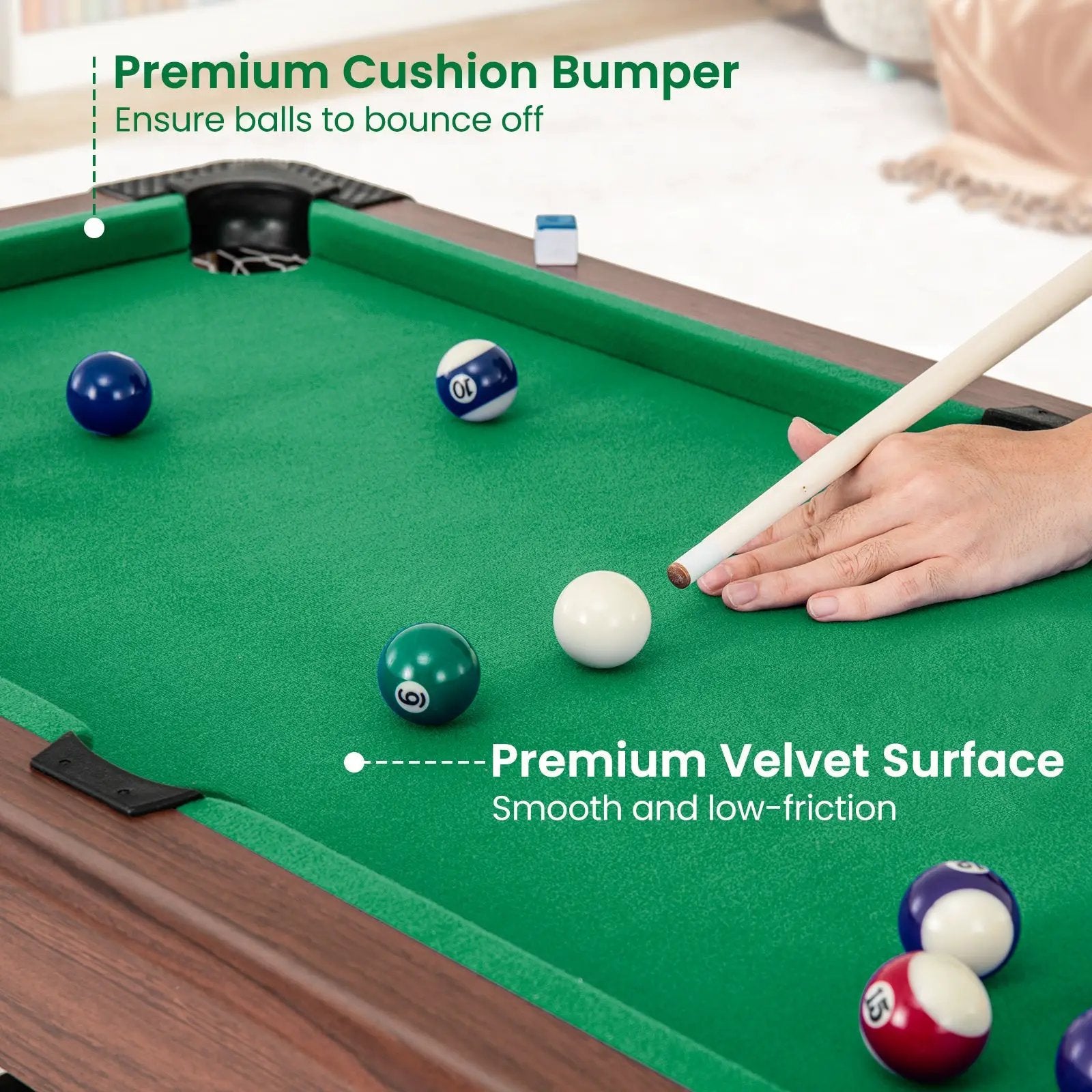 48 Inch Pool Wooden Game Table with Full Set of Ballsfor Kids and Adults by DirectDeals