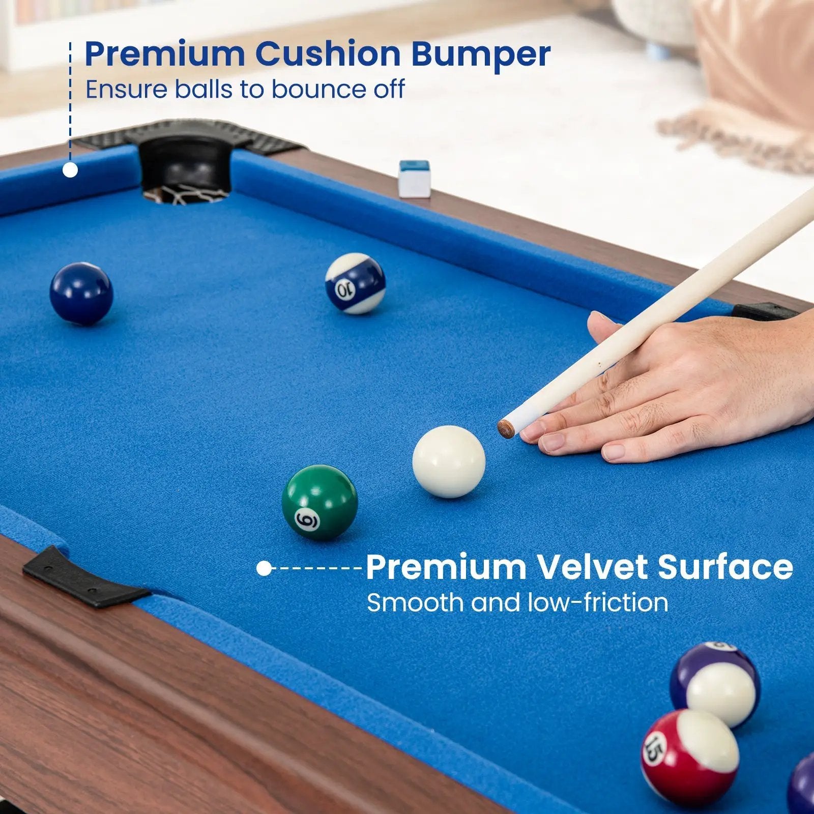 48 Inch Pool Wooden Game Table with Full Set of Ballsfor Kids and Adults by DirectDeals