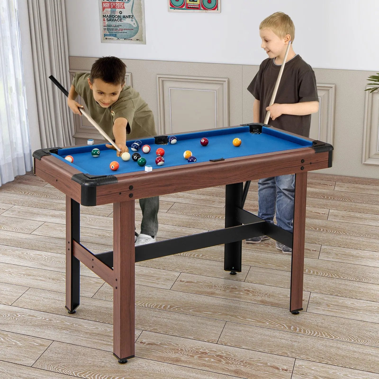 48 Inch Pool Wooden Game Table with Full Set of Ballsfor Kids and Adults by DirectDeals