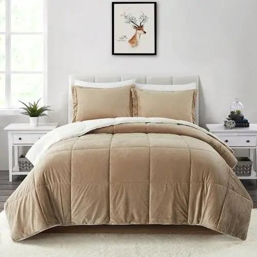 Queen Plush Microfiber Reversible Comforter Set in Gold by HomePacific