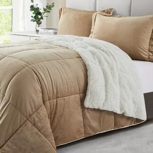 Queen Plush Microfiber Reversible Comforter Set in Gold by HomePacific