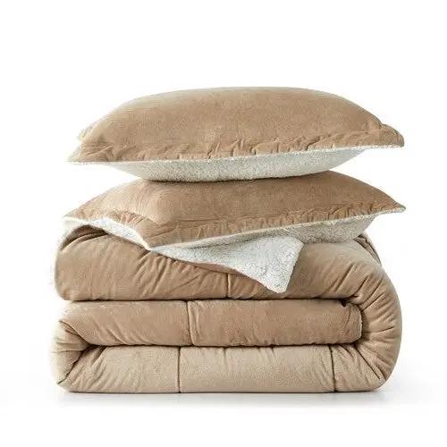 Queen Plush Microfiber Reversible Comforter Set in Gold by HomePacific
