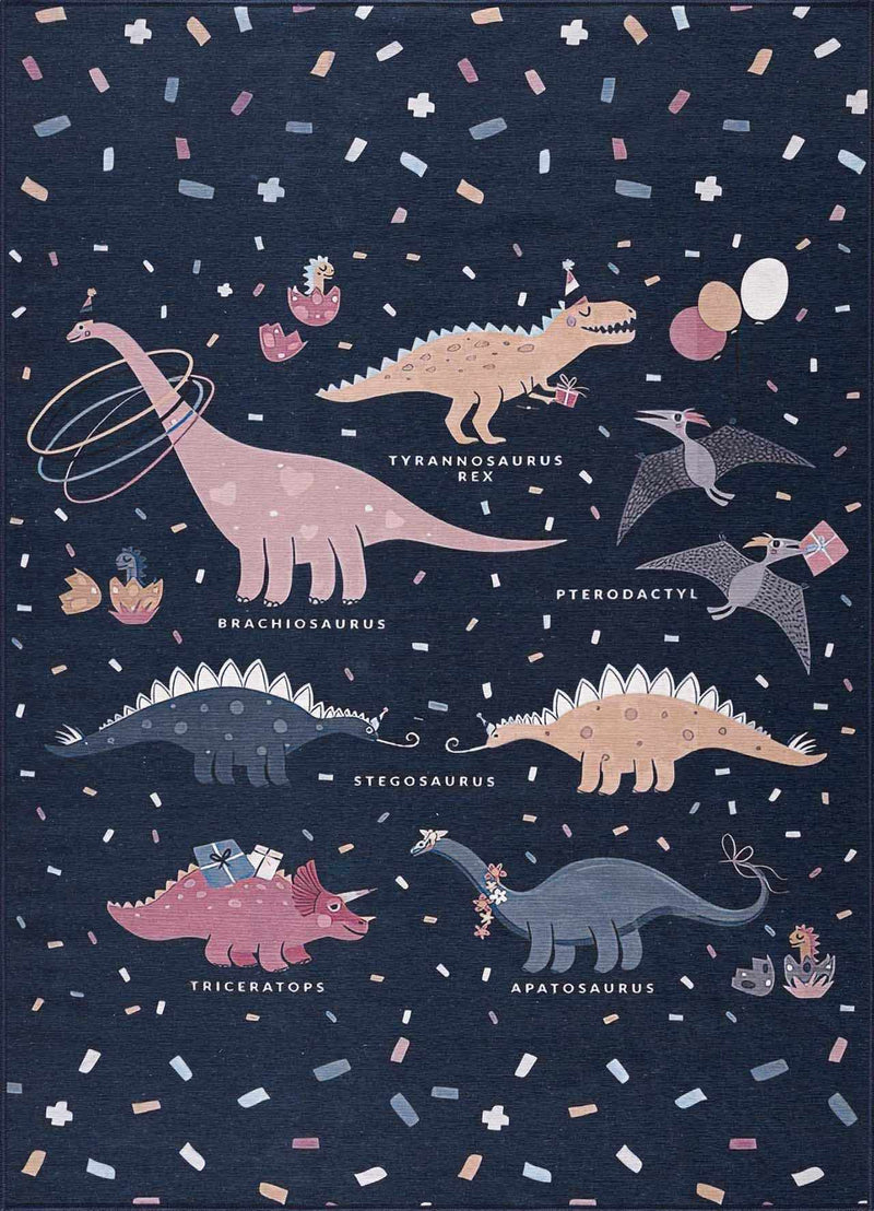 Milne Navy Dinosaur Washable Kids Rug - Clearance by Boutique Rugs