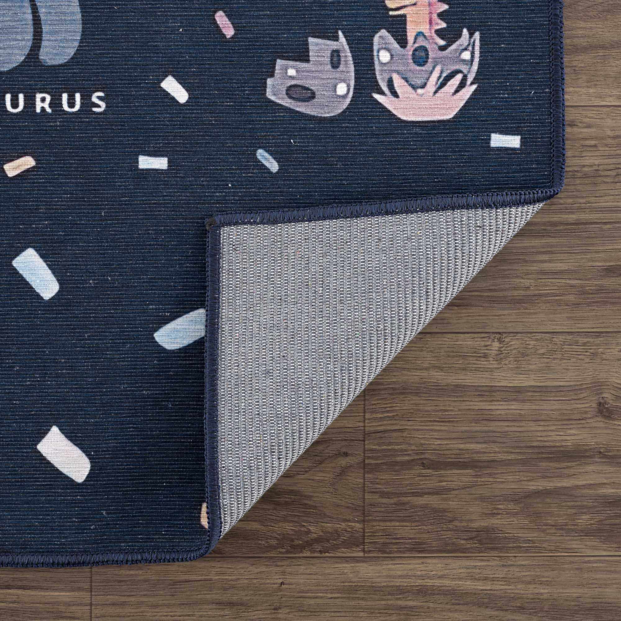 Milne Navy Dinosaur Washable Kids Rug - Clearance by Boutique Rugs