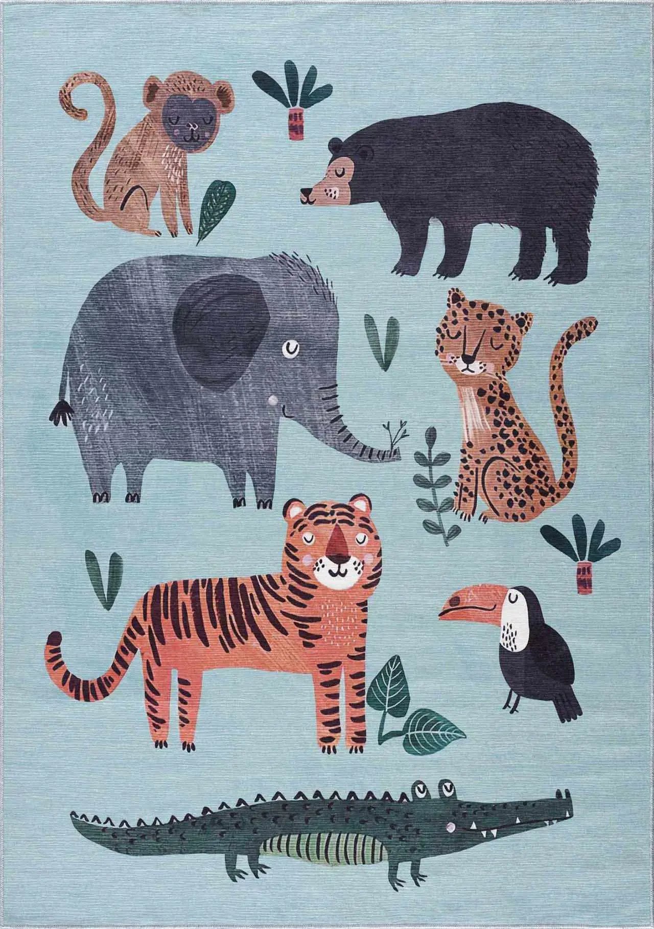 Petey Blue Animal Print Washable Kids Rug - Clearance by Boutique Rugs