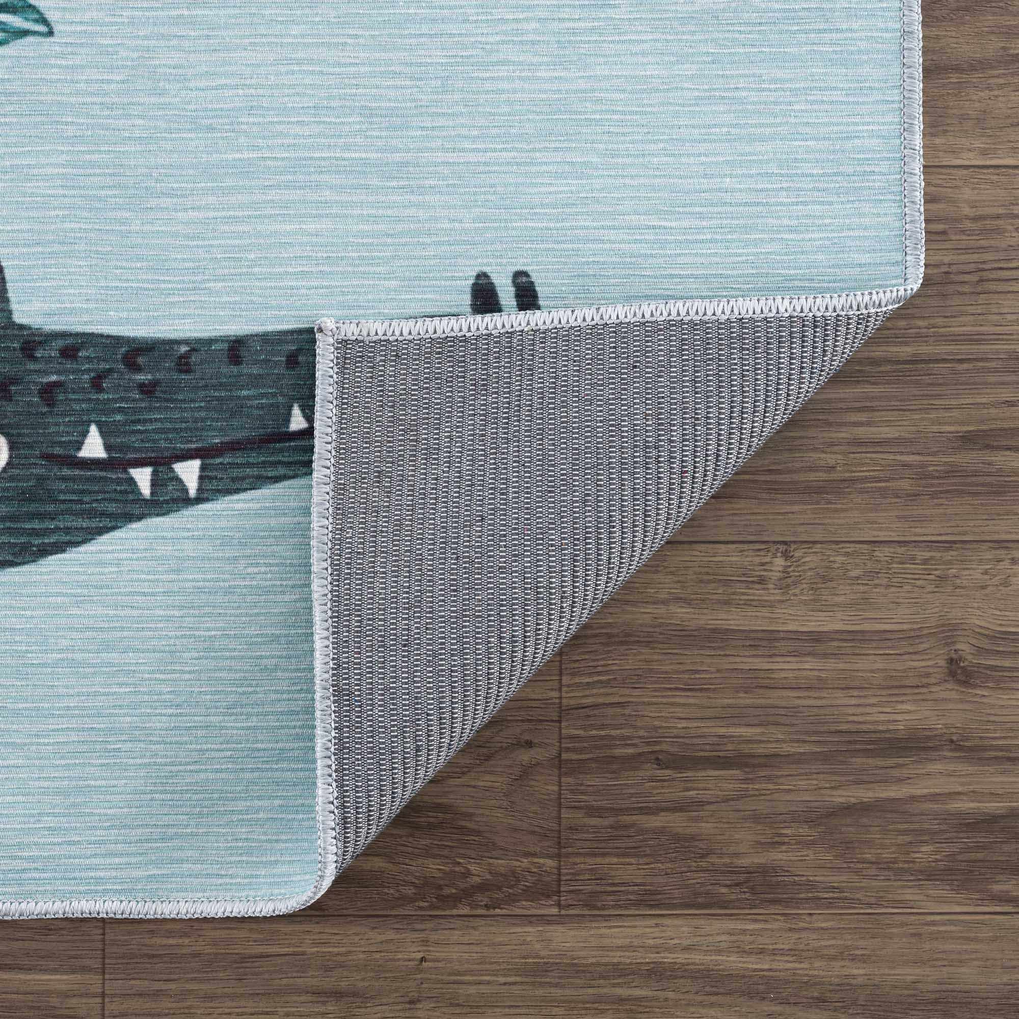 Petey Blue Animal Print Washable Kids Rug - Clearance by Boutique Rugs