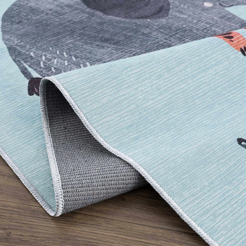 Petey Blue Animal Print Washable Kids Rug - Clearance by Boutique Rugs