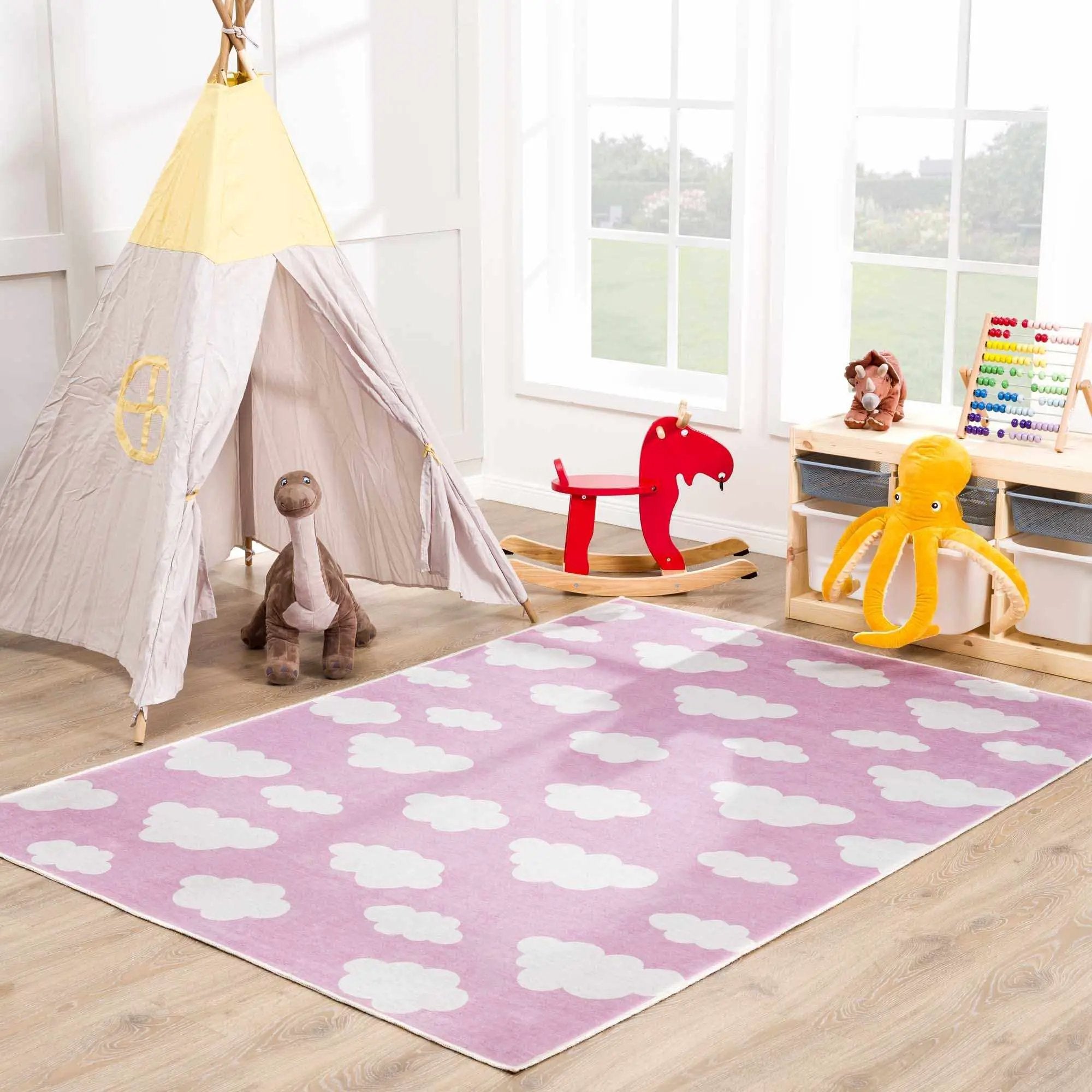 Nizar Pink Cloud Washable Kids Rug - Clearance by Boutique Rugs