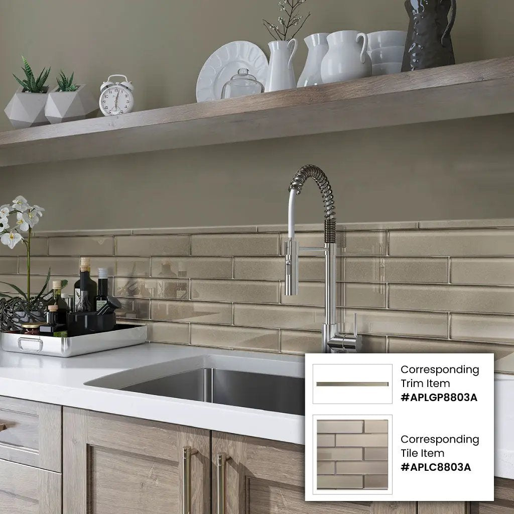 Fossil Gray 12x12 Glossy Brick Glass Mosaic Tile (5 pack, 4.83 sq ft/case) by Apollo Tile