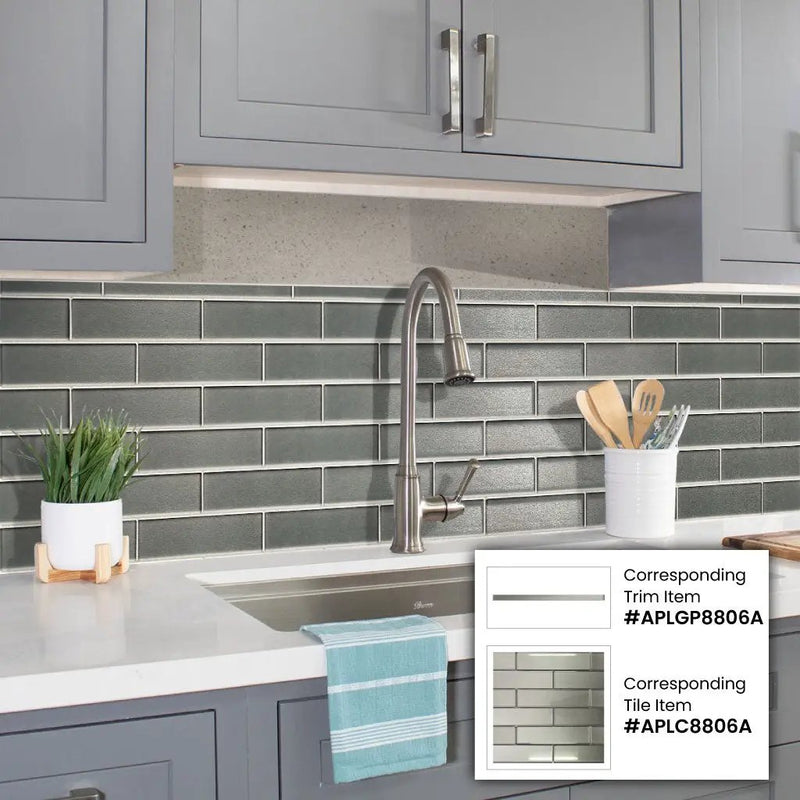 Gray 12x12 Brick Glossy Glass Mosaic Tile (5 pack, 4.83 sq ft/case) by Apollo Tile