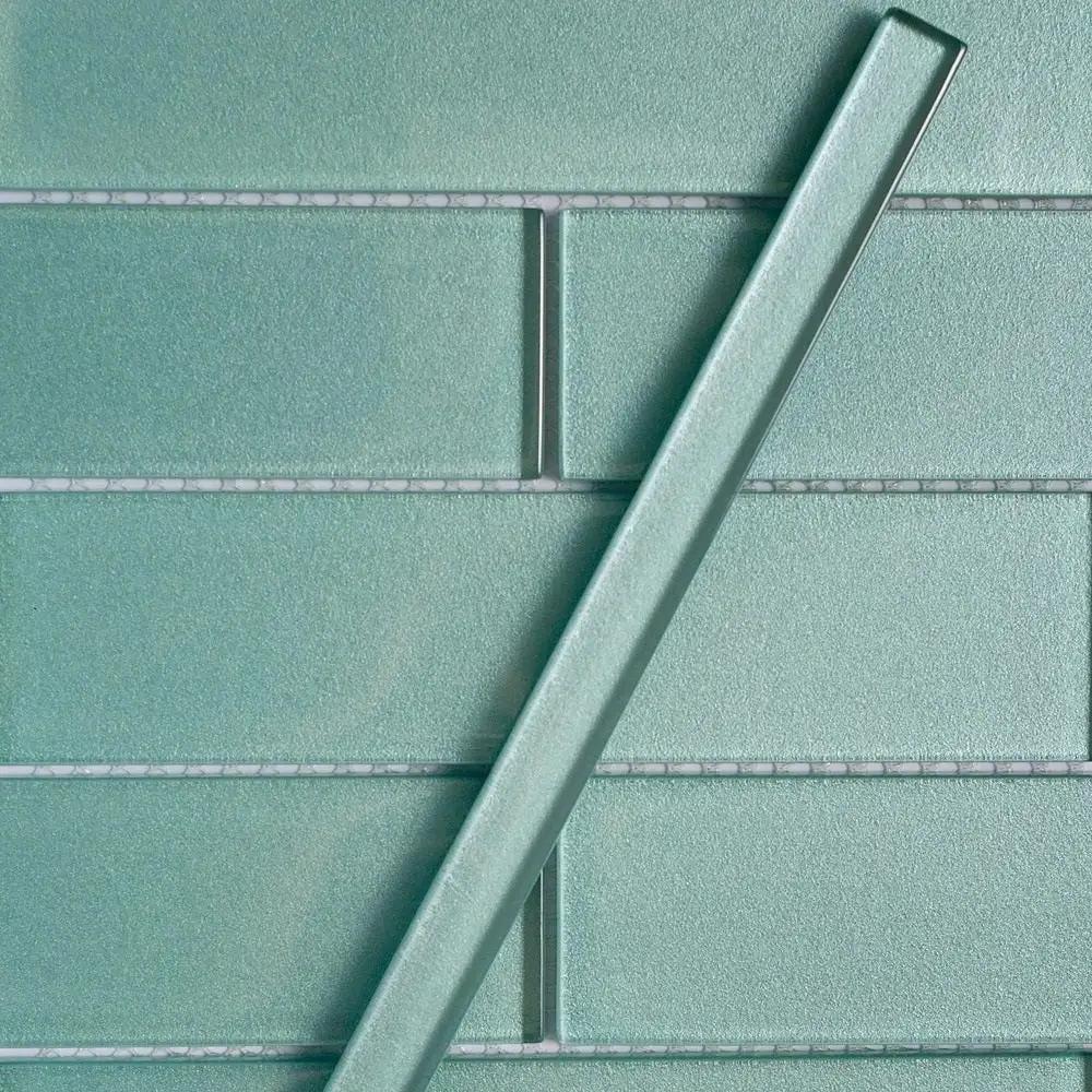 Tiffany Blue 0.6x12 Glossy Glass Pencil Tile Trim (10 pack, 0.5 sq ft/case) by Apollo Tile