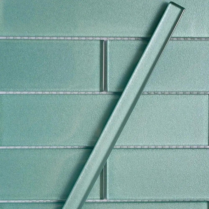 Tiffany Blue 0.6x12 Glossy Glass Pencil Tile Trim (10 pack, 0.5 sq ft/case) by Apollo Tile
