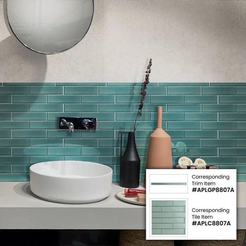 Tiffany Blue 0.6x12 Glossy Glass Pencil Tile Trim (10 pack, 0.5 sq ft/case) by Apollo Tile
