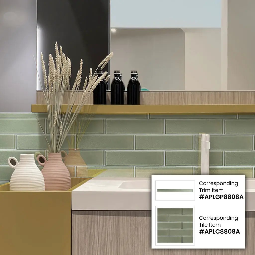 Light Sea Green 12x12 Glossy Brick Glass Mosaic Tile (5 pack, 4.83 sq ft/case) by Apollo Tile
