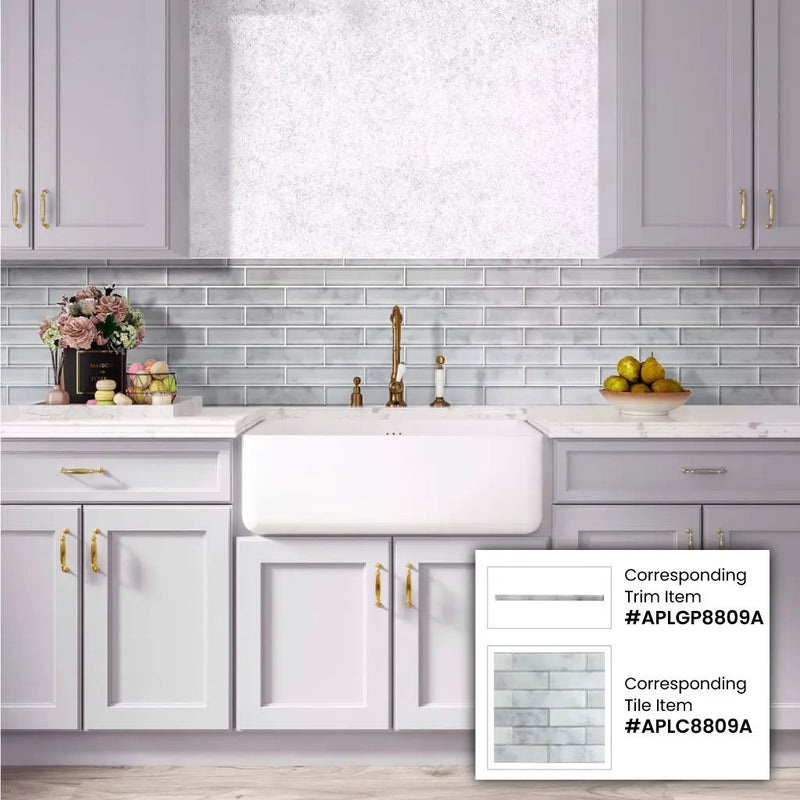 Light Gray 12x12 Brick Glossy Glass Mosaic Tile (5 pack, 4.83 sq ft/case) by Apollo Tile