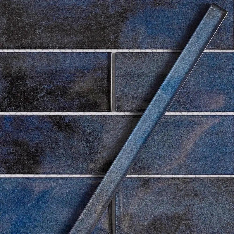 Spruce Blue 0.5x12 Glass Glossy Pencil Tile Trim (10 pack, 0.5 sq ft/case) by Apollo Tile