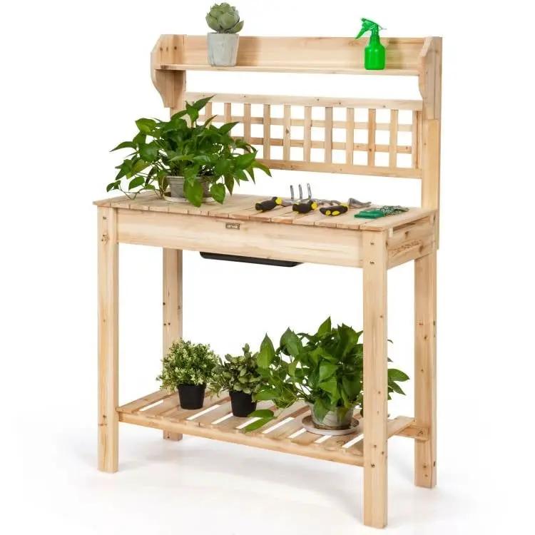 Solid Wood Garden Potting Bench Table with Bottom Shelf and Removeable Sink by HomePacific