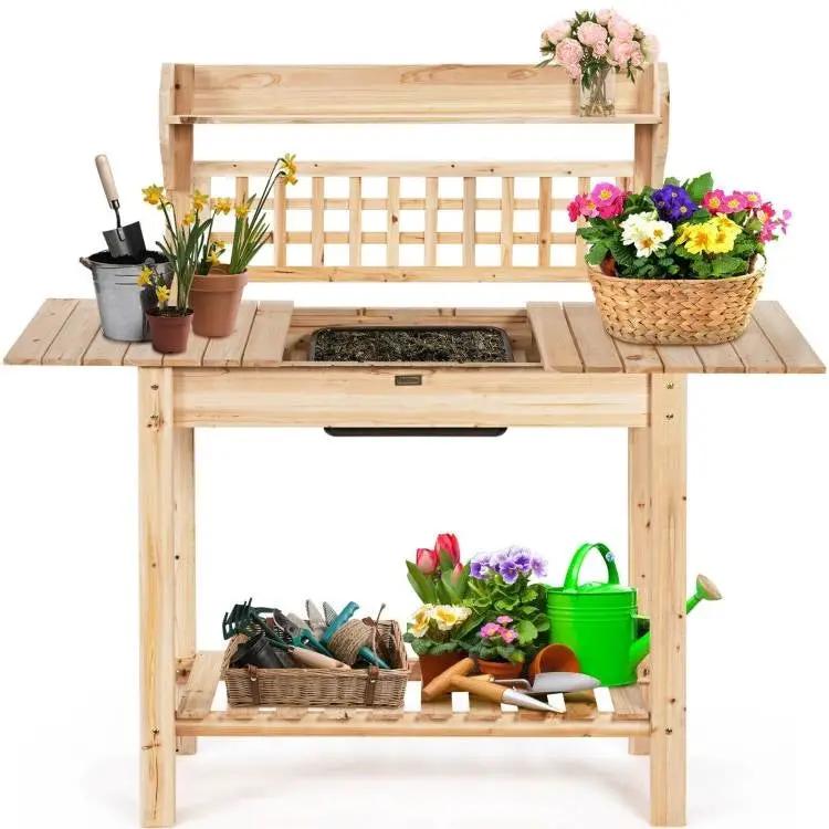 Solid Wood Garden Potting Bench Table with Bottom Shelf and Removeable Sink by HomePacific