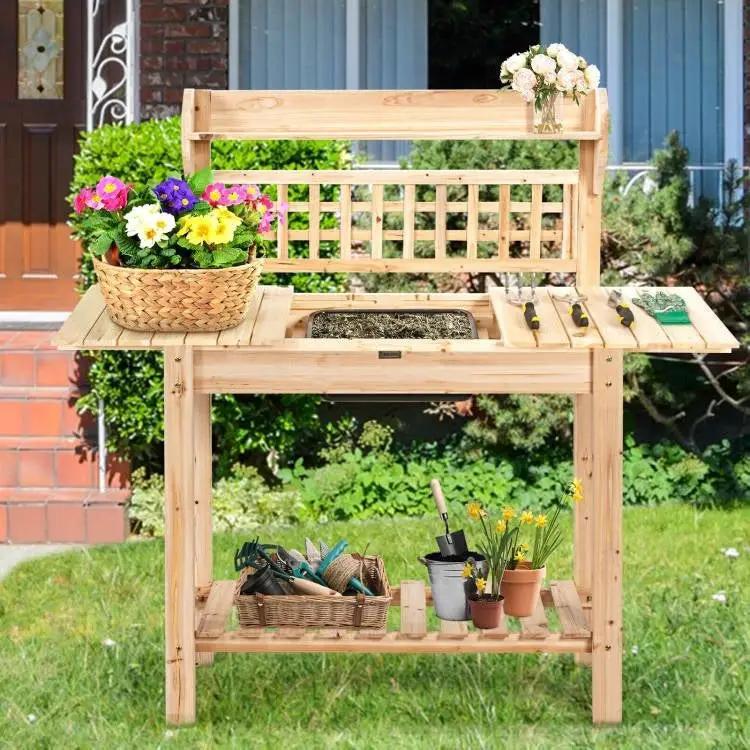Solid Wood Garden Potting Bench Table with Bottom Shelf and Removeable Sink by HomePacific