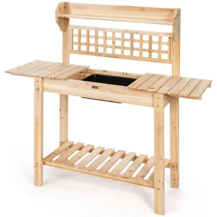 Solid Wood Garden Potting Bench Table with Bottom Shelf and Removeable Sink by HomePacific